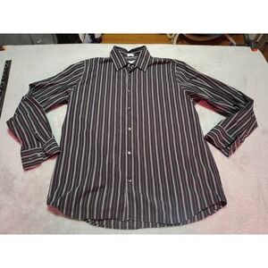 Calvin Klein Shirt Men M Black/Gray Stripe Long Sleeve Designer Classic